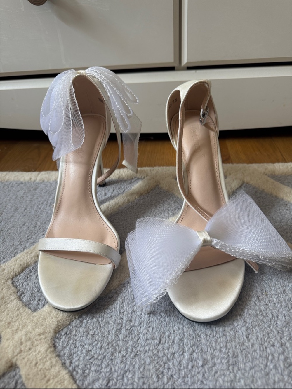 Women’s Ivory Bow and Tulle Ankle-Strap Heels